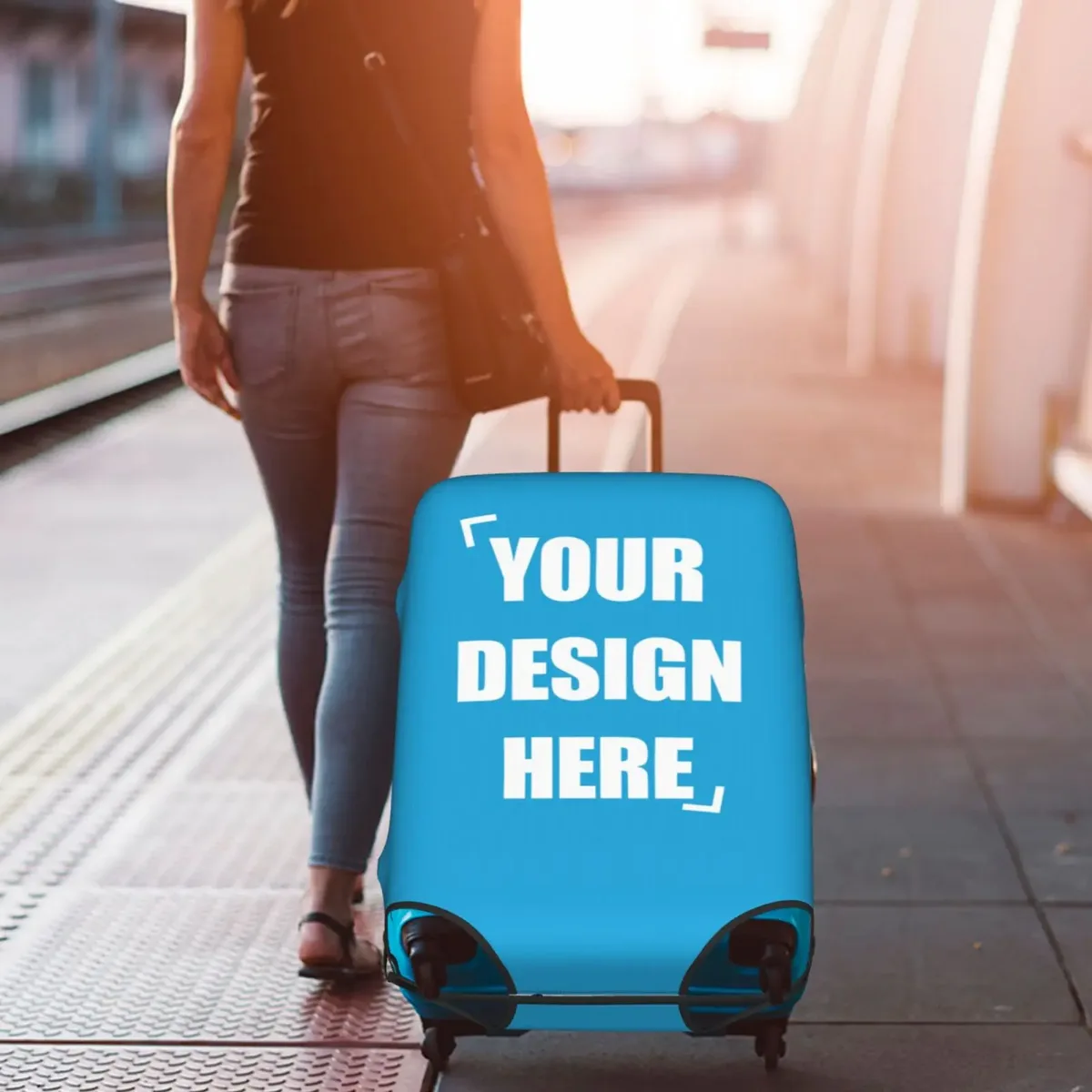 housse de bagage personnalisée avec logo, élastique, votre design ici, housse de protection pour valise de voyage, convient aux valises de 18 à 32 pouces