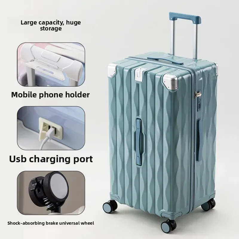 valise de voyage grande taille 24/26/28/30 pouces, valise à fermeture éclair en pc avec porte-gobelet usb, valise à roulettes avec roulettes