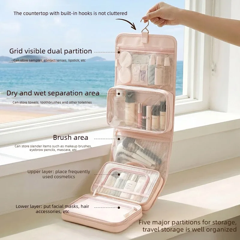 Trousse de toilette de voyage suspendable, multifonctionnelle, portable, grande capacité, organisateur de voyage minimaliste, trousse de toilette, trousse à cosmétiques