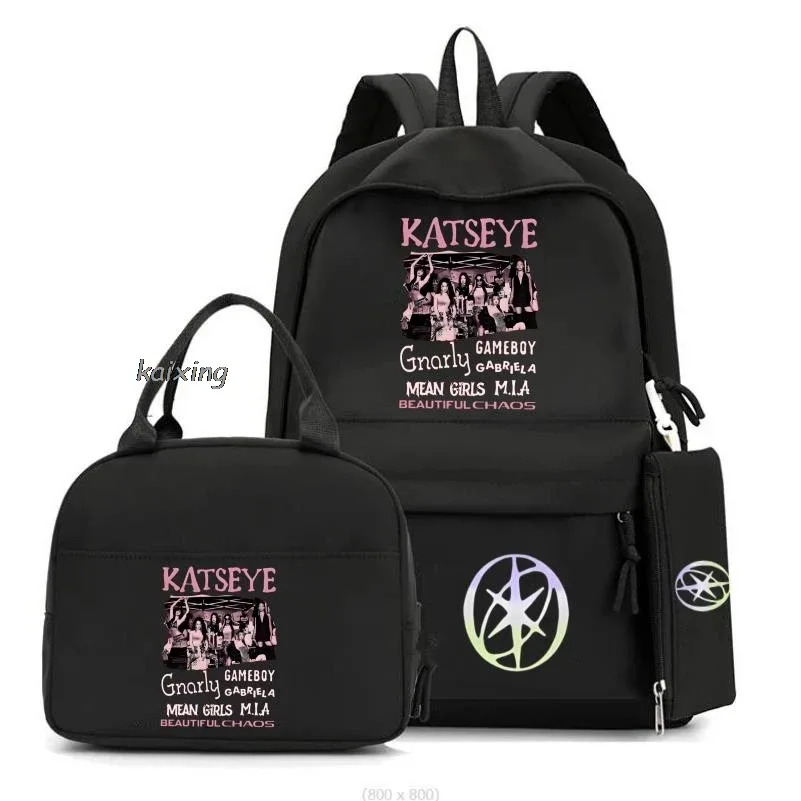 3 pièces/ensemble chaud katseye drôle impression sacs à dos fourre-tout et pochette grande capacité léger et respirant sac à dos extérieur