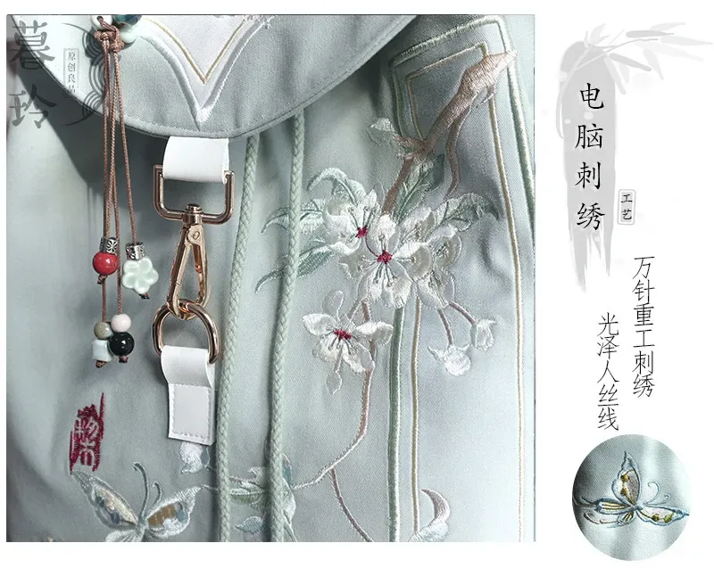 sac à dos en toile muling 15 pouces, style vintage chinois hanfu, brodé, avec cordon de serrage, fermeture éclair antivol, pour ordinateur portable, usage quotidien
