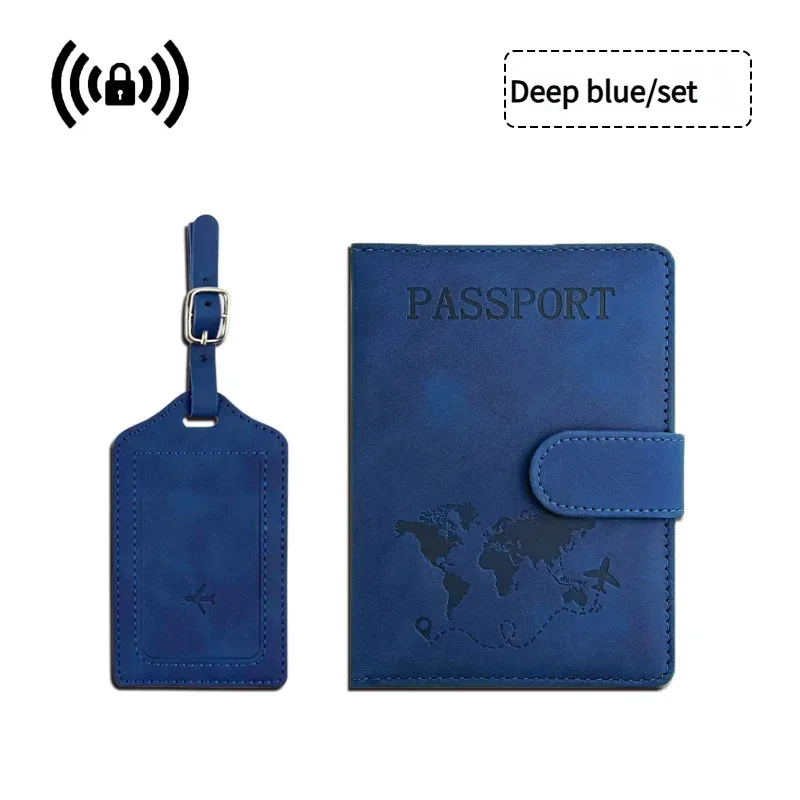 essentiels de voyage : porte-passeport à blocage rfid + ensemble d'étiquettes de bagage en cuir