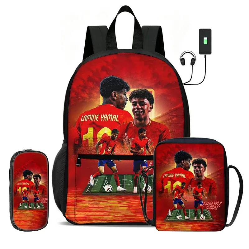 sac à dos scolaire pour enfant, sac à dos de sport de football avec sac à bandoulière, trousse à crayons, ensemble de 3 sacs l-lamin yamal, sac à dos de star du football