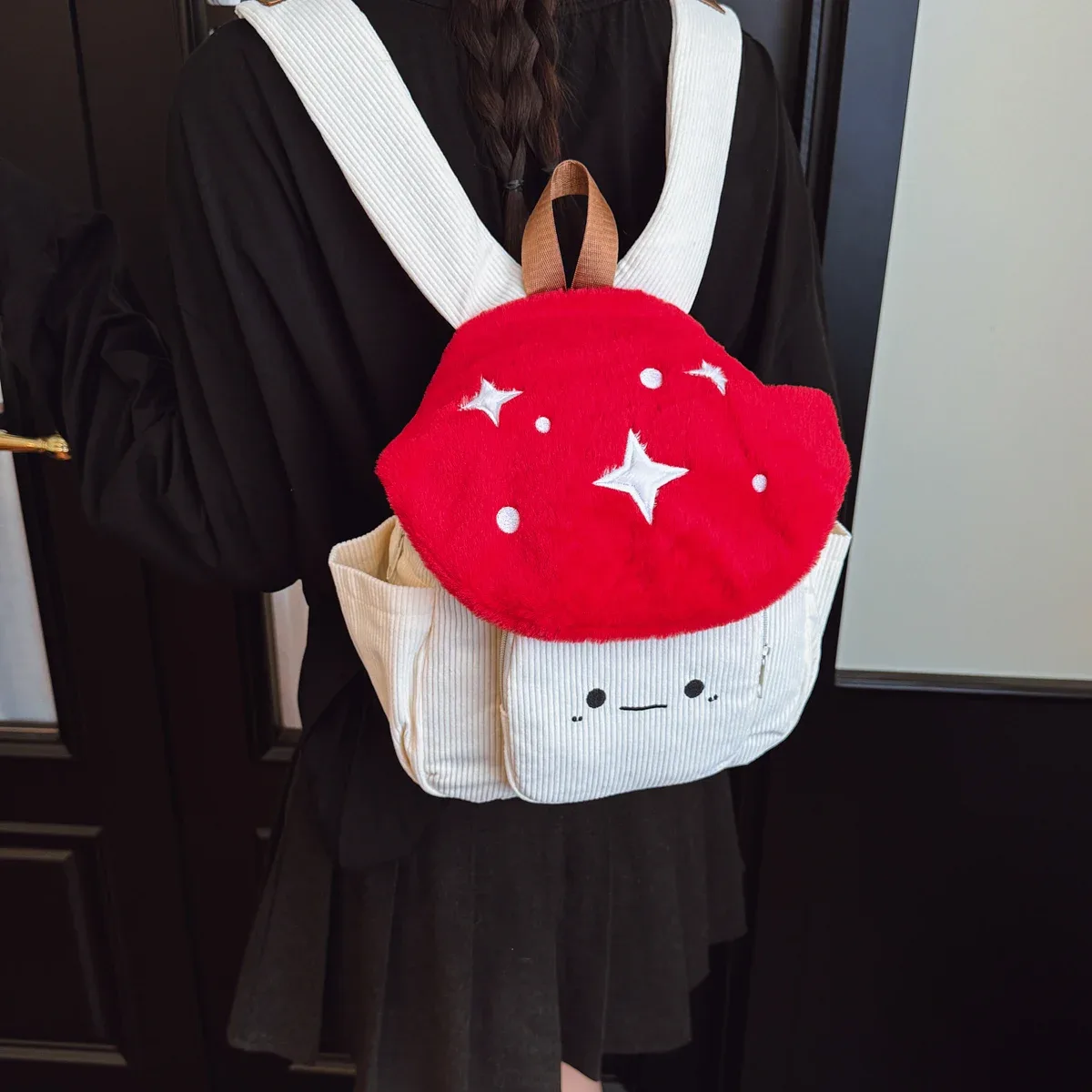 sac à dos d'étudiant en peluche exquis et mignon en forme de champignon, léger, grande capacité, pour filles, idéal pour l'école et les trajets quotidiens
