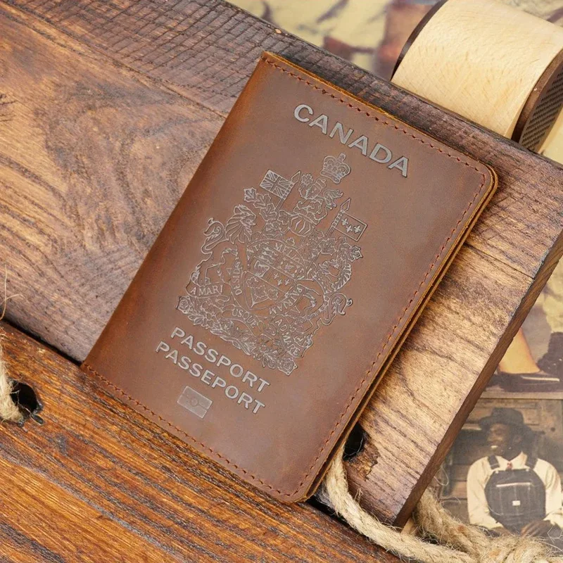 porte-passeport vintage en cuir crazy horse - étui de voyage en cuir véritable pour hommes et femmes