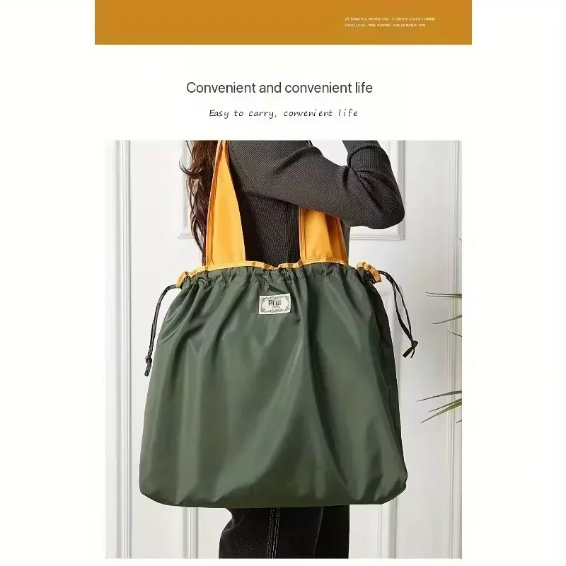 sac fourre-tout pliable de grande capacité pour épicerie, salle de sport, voyage – fermeture légère à cordon avec impression géométrique