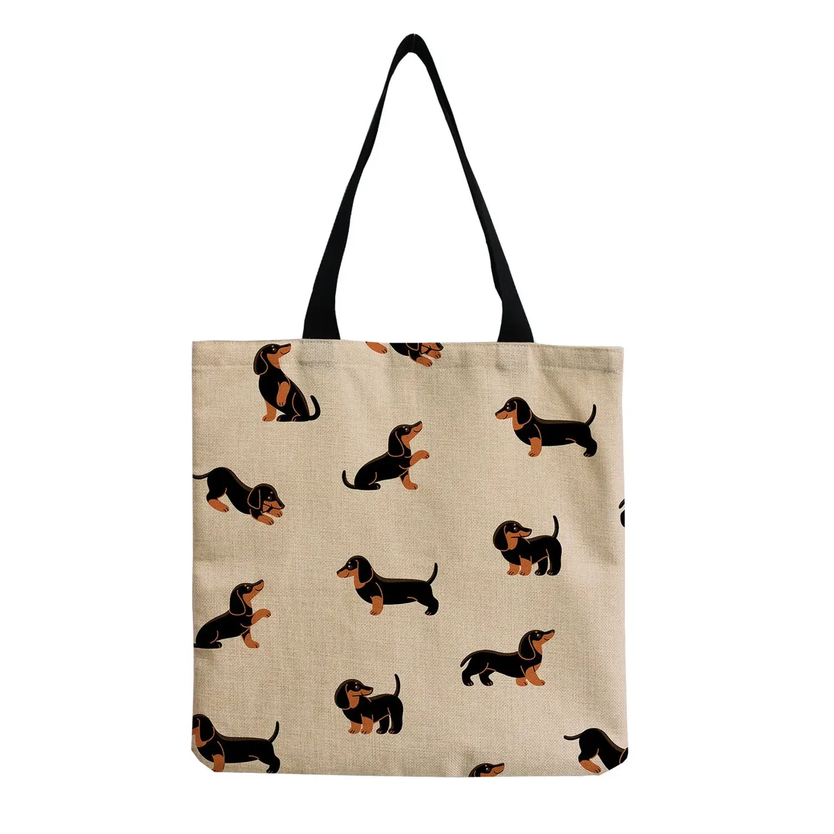 sac à bandoulière pour femme motif chien saucisse mignon, sac fourre-tout rétro littéraire, sac à main simple grande capacité, sac de shopping décontracté pour femme, vintage
