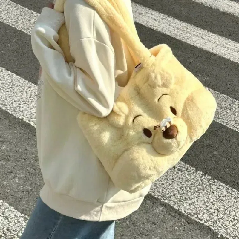 sac à bandoulière kawaii en peluche multi-styles, mignon winnie l'ourson, sac à main ours de dessin animé, grande capacité, sac bandoulière pour filles