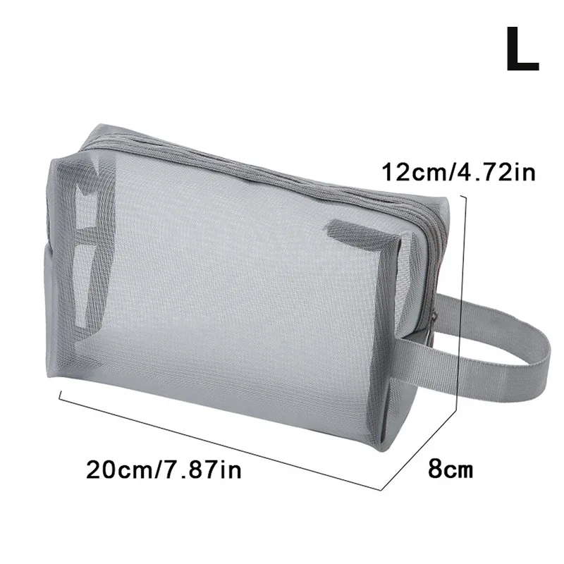 sac transparent de rangement de cosmétiques rond en maille, pochette de rangement de pinceaux de maquillage de grande capacité, étui à cosmétiques de voyage pour outils de pinceaux