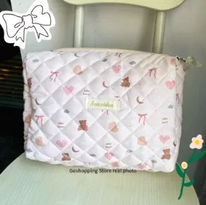 sac de rangement de voyage en coton matelassé pour femmes, sacs à cosmétiques rétro cerise, design mignon, trousse à crayons pour filles, trousse de maquillage, sacs à main