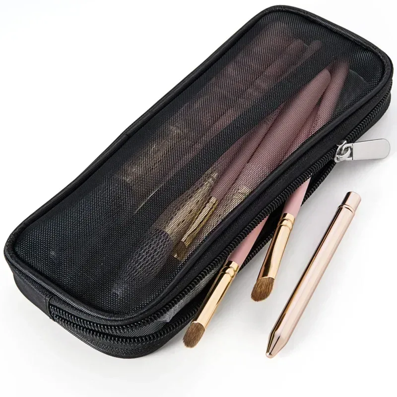 étui de voyage pour pinceaux de maquillage, trousse de toilette cosmétique, organisateur pour hommes et femmes, outils de beauté, kit dopp en maille, pochette, accessoires de rangement de lavage