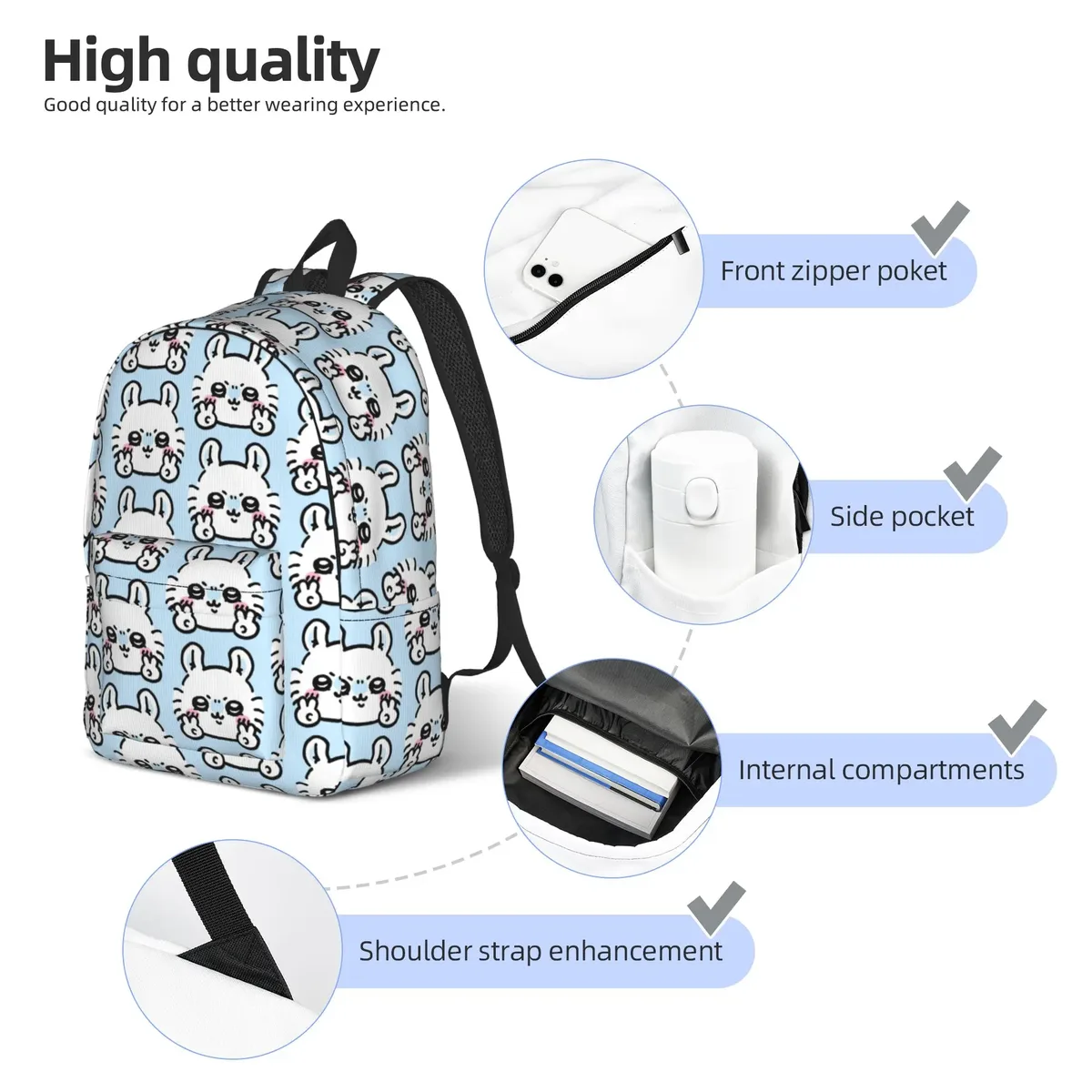 sac à dos cool chiikawas momo pour le sport, le lycée, le travail, sac à dos de jour pour hommes et femmes, sacs en toile pour l'université