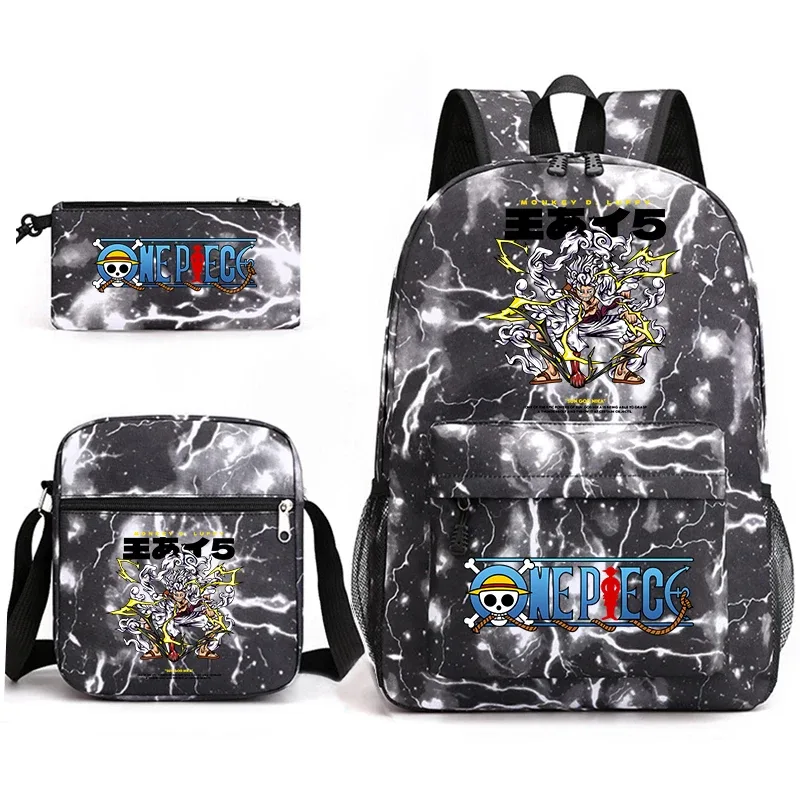 ensemble de sacs à dos d'école imprimés one piece luffy, 3 en 1, sac à bandoulière, trousse à crayons pour garçons, filles, enfants