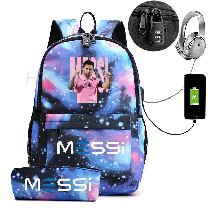 sac à dos de sport messi camouflage pour femmes et hommes, sac à dos pour ordinateur portable pour adolescents, étudiants, sac à dos orthopédique de voyage avec trousse à crayons 2 pièces