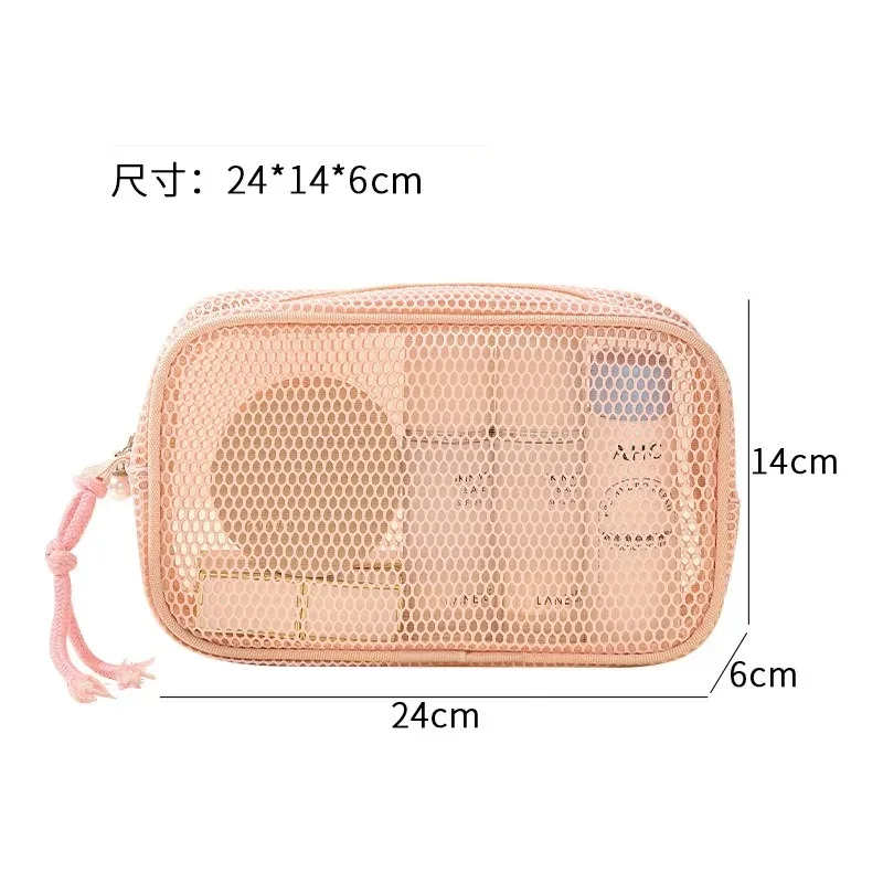 sac à cosmétiques en nylon décontracté, à main, avec fermeture éclair, sacs à maquillage en maille, sacs de toilette multifonctionnels en maille, pour femmes