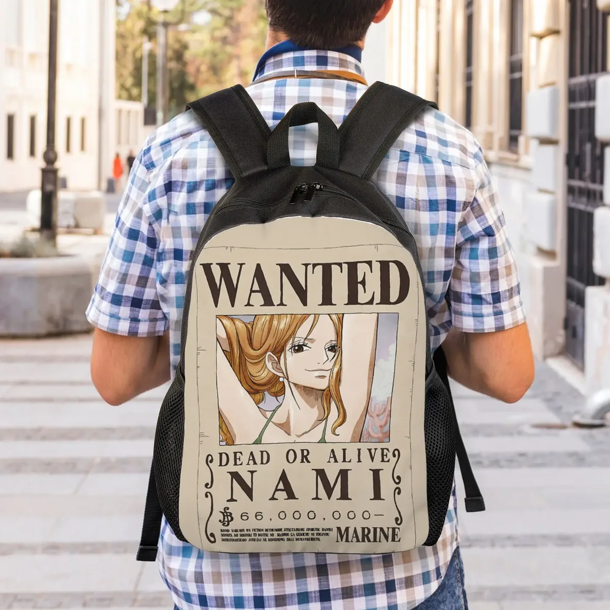 sac à dos de mode one piece anime cat burglar nami wanted poster daypack ita bag mochila pour le quotidien et le travail avec fermeture éclair