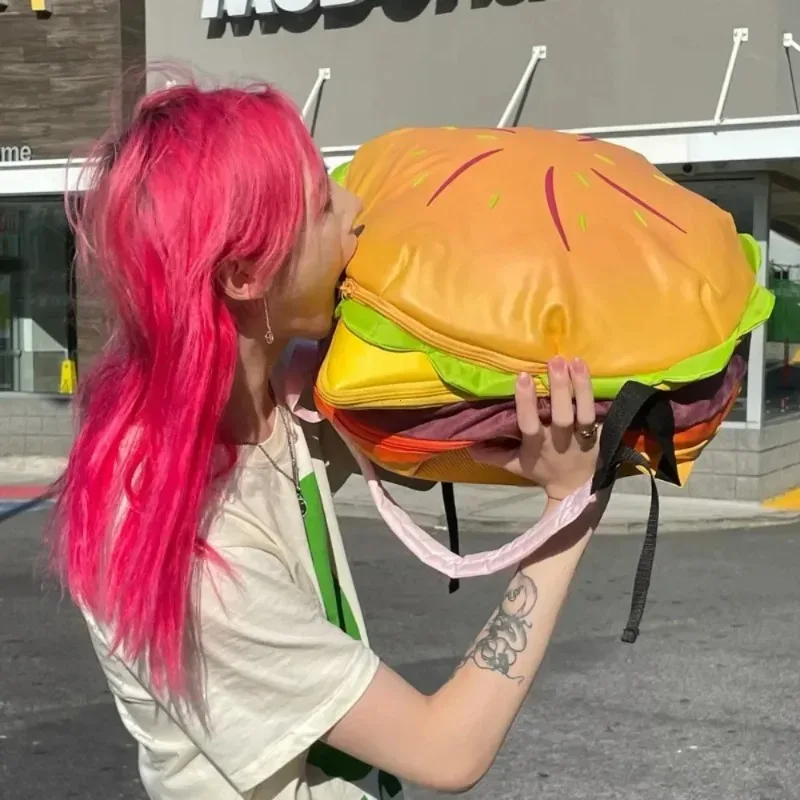 pu élégant hamburger sac à dos ordinateur portable stockage fermeture éclair portable fourre-tout décontracté cheeseburger sac à dos pour unisexe voyage vacances en plein air