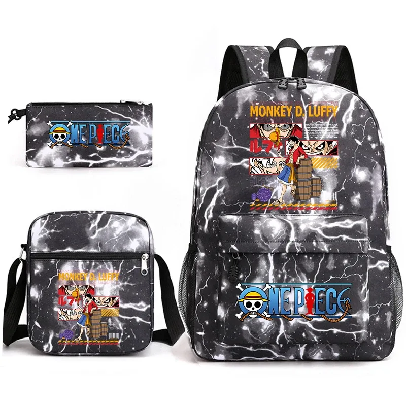 ensemble de sacs à dos d'école imprimés one piece luffy, 3 en 1, sac à bandoulière, trousse à crayons pour garçons, filles, enfants