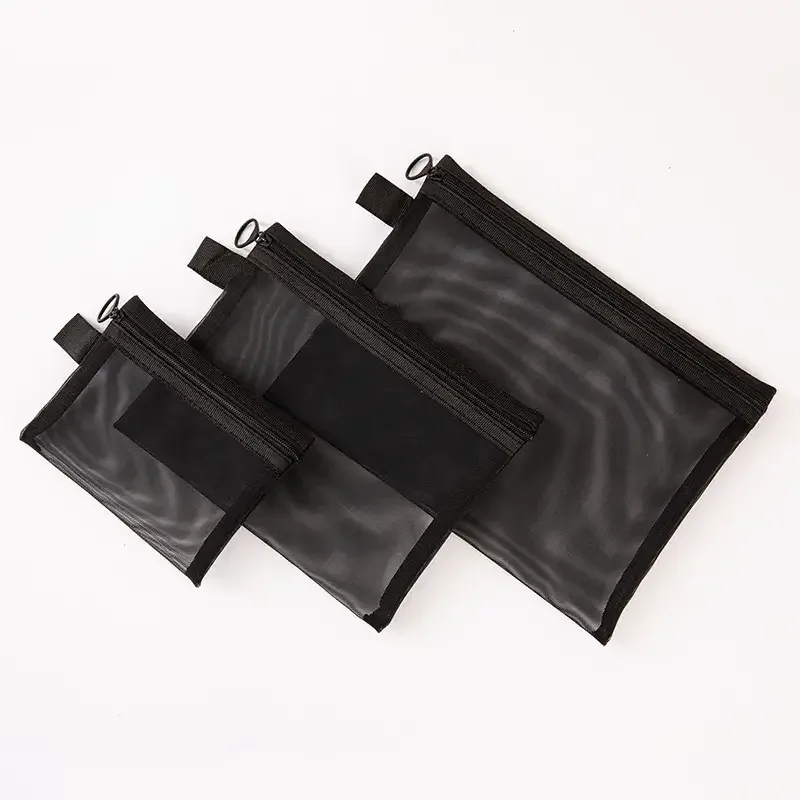 sacs à cosmétiques transparents en maille, petite et grande trousse de maquillage noire, trousse de toilette de voyage portable, trousse d'évaluation, stockage de rouge à lèvres, poudres, 1 pièce, 12 pièces