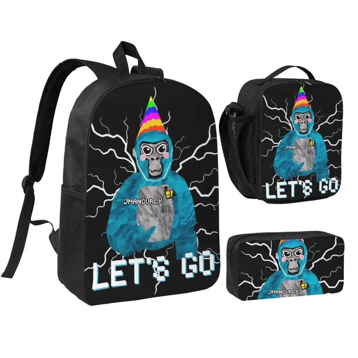 3pecs/ensemble gorilla tag vr gamer singe mosaïque sac à dos pour garçons filles retour à l'école jeux chauds sac à dos sac à déjeuner trousse à crayons