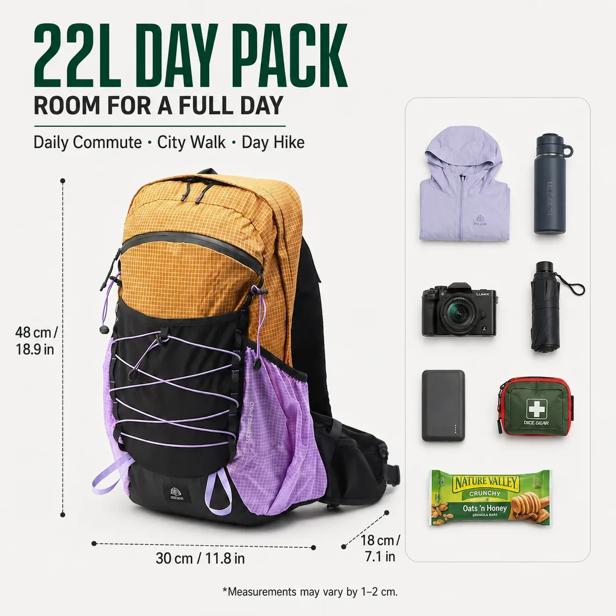 sac à dos de randonnée léger 22l avec cadre en aluminium, système de dos suspendu, respirant, pour hommes et femmes, imperméable, pour activités de plein air