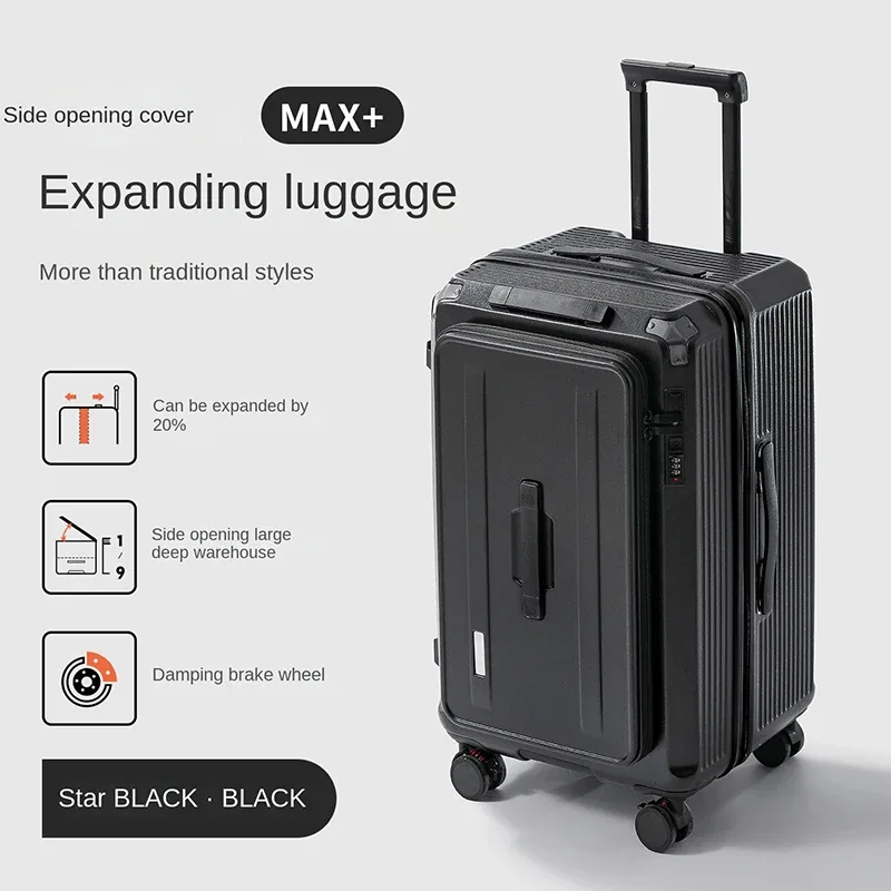 valise à ouverture latérale 28 pouces, grande capacité, extensible, valise à roulettes épaissie 24/26 pouces, valise cabine 20 pouces avec 5 roues