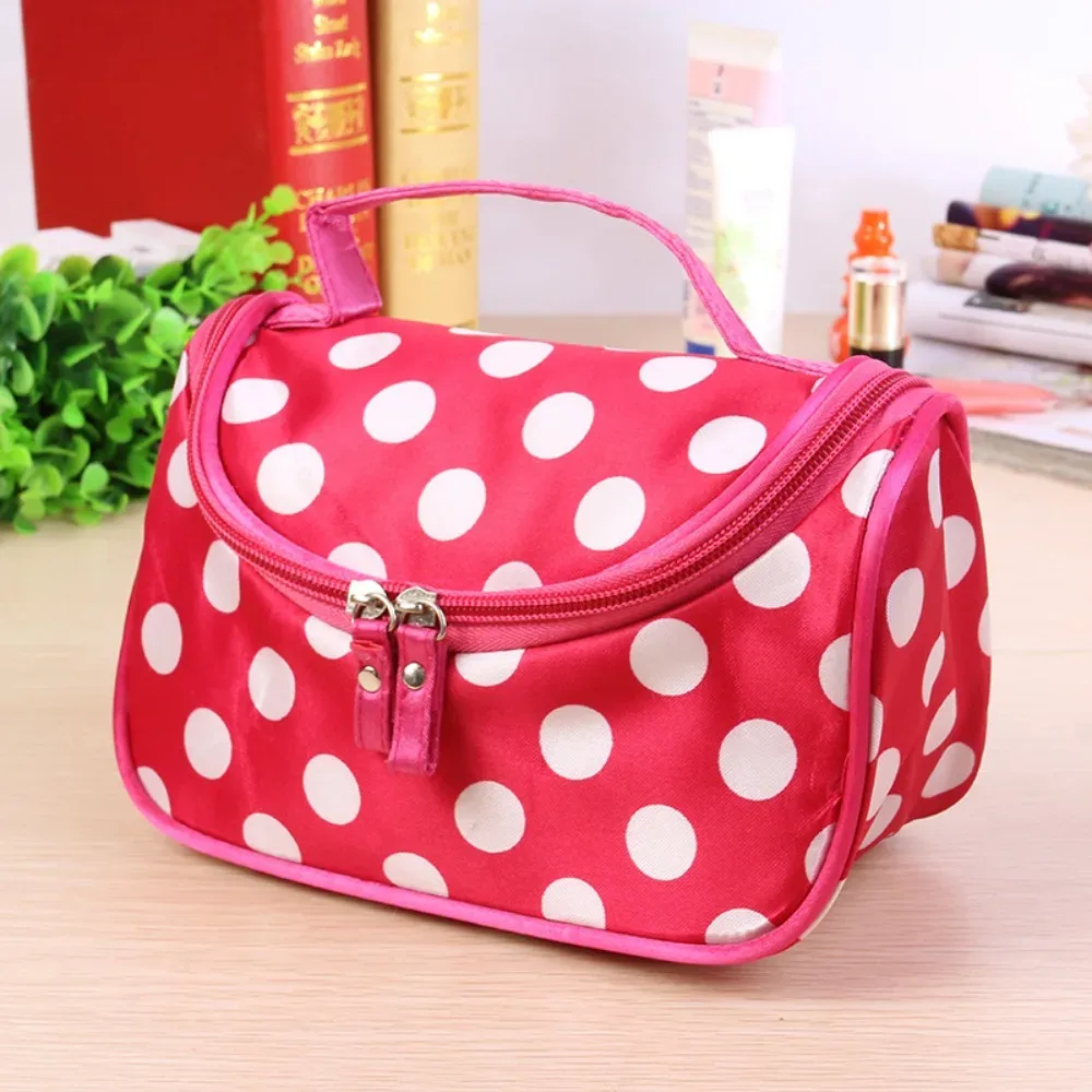 sac de maquillage portable à pois, style coréen, trousse de toilette de voyage grande capacité, sac de rangement cosmétique à rabat