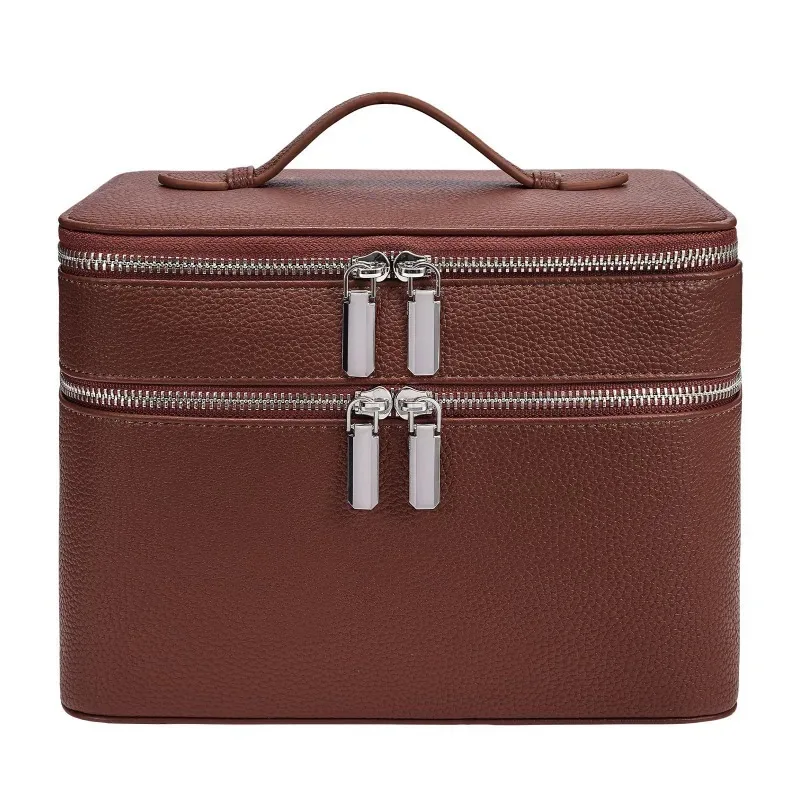 Sac de maquillage double couche, organiseur professionnel pour outils de soin de la peau, boîte de rangement multi-compartiments, sac cosmétique de voyage portable, pour la salle de bain