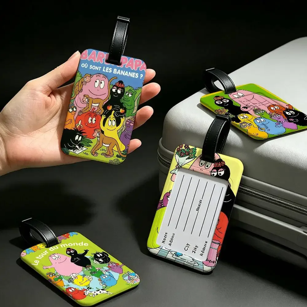 carte d'information imperméable pour enfants, barbapapa, étiquette de bagage en pvc, identificateur anti-perte