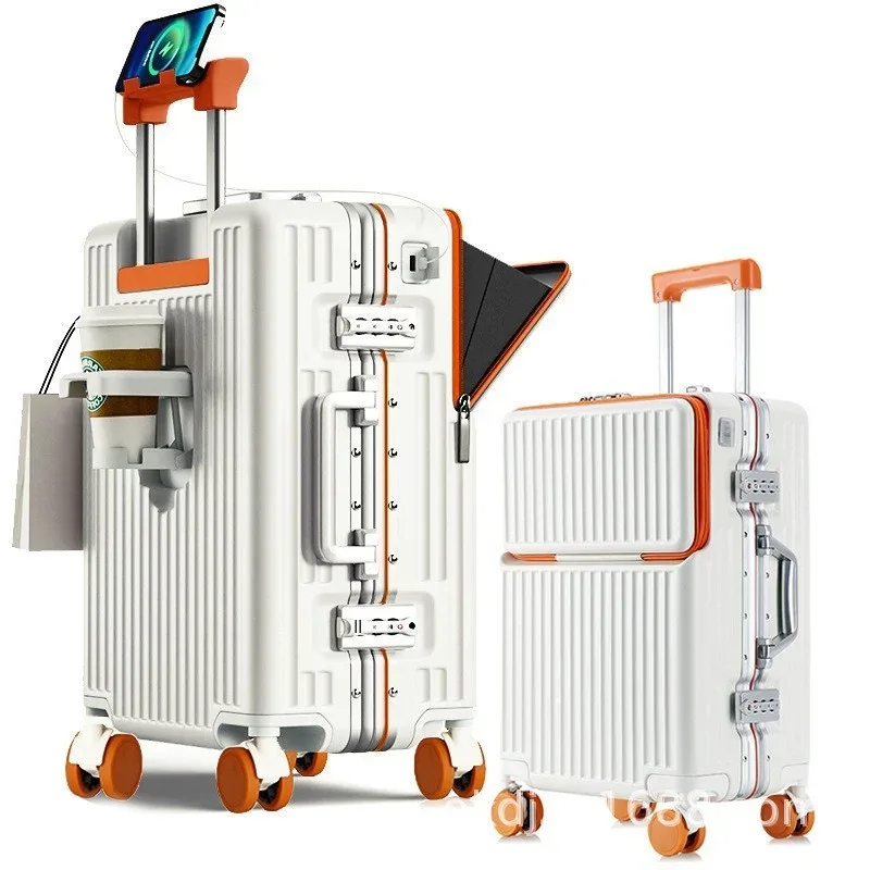 nouveau bagage cadre en aluminium ouverture avant pochette d'ordinateur valises de voyage multifonctions 20 pouces transporteur cabine sac boîtier de chariot