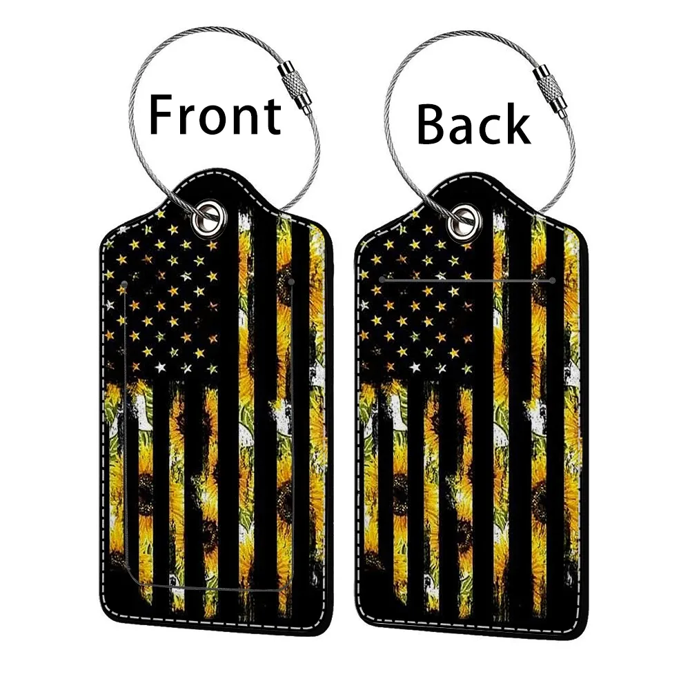étiquette de bagage d'affaires en cuir estampillé tournesol, étiquette d'adresse de valise, étui d'embarquement de bagages, clip d'adresse d'identification de nom
