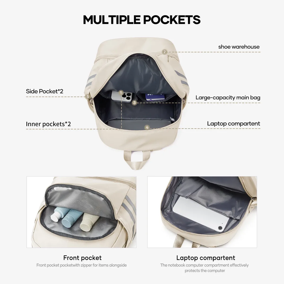 sac à dos de gymnastique pour femmes avec compartiment à chaussures, sac à dos de voyage pour femmes, sac à dos de sport étanche, sac à dos de plage pour fitness et natation 