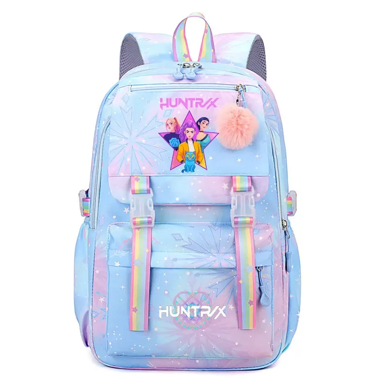sacs à dos k-pop demon hunters, imprimés aux couleurs vives, en nylon, simples, grande capacité, pour l'école, avec boucle, pour ordinateur portable, pour adolescents