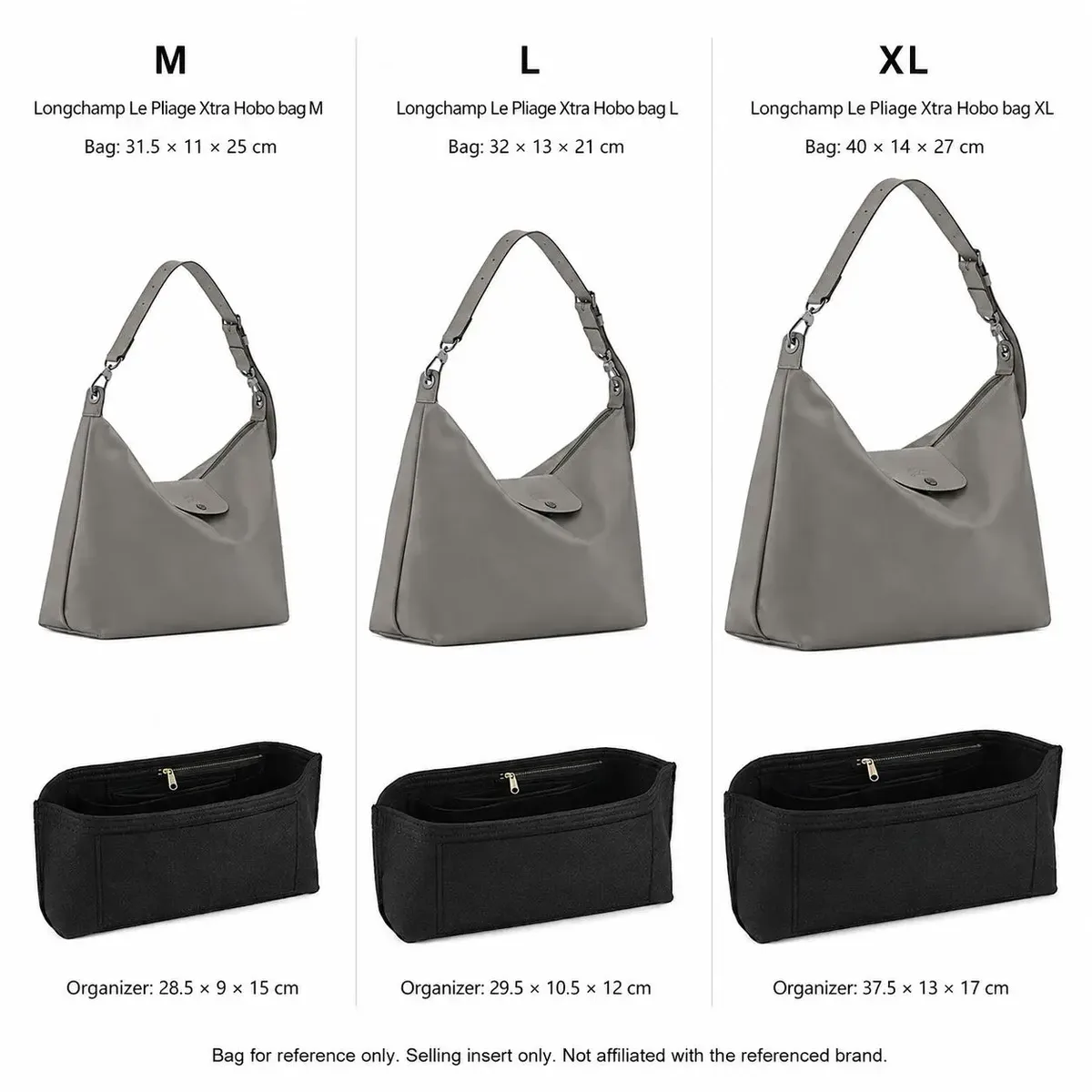 organisateur de sac à main en feutre, doublure de sac sur mesure pour un rangement quotidien, compatible avec longchamp le pliage xtra hobo m l xl