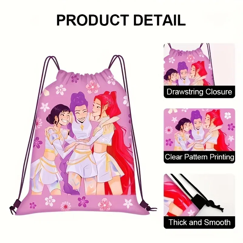 sac à dos à cordon imprimé dessin animé, sac de sport, sac de rangement pour étudiants, fans d'anime, cadeau décontracté quotidien, 1 pièce