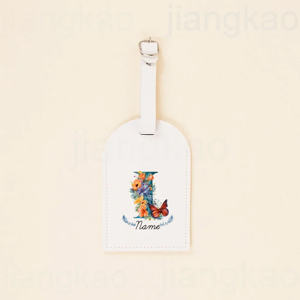 étiquette de bagage personnalisée en pu, lettre florale avec nom, étiquette de valise, accessoire de voyage, cadeau d'anniversaire de mariage pour elle
