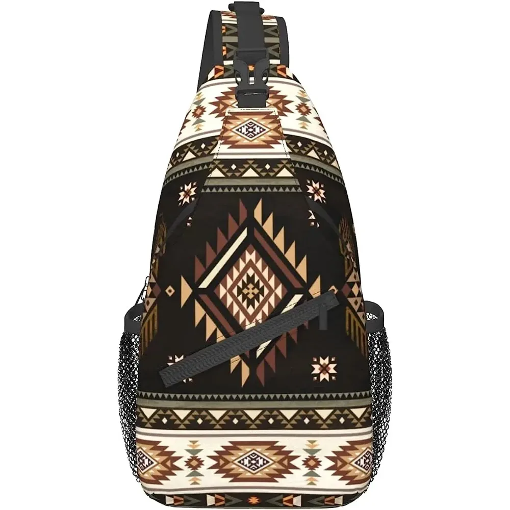Sacs de poitrine géométriques marron et noir pour femmes et hommes, sac à dos à bandoulière, sac à dos de voyage, sac de jour de randonnée, sac de sport initié décontracté