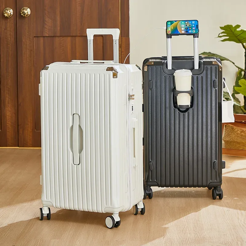 bagage roulant de grande capacité de 20 à 26 pouces, avec porte-gobelet, sac de voyage, support de téléphone portable pratique, valise roulante de voyage simple