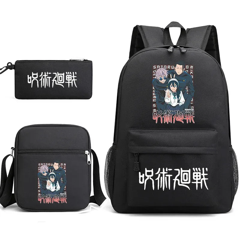 sac à dos anime jujutsu kaisen, trousse à crayons, ensemble de 3 pièces, sac à dos léger pour enfants et adolescents