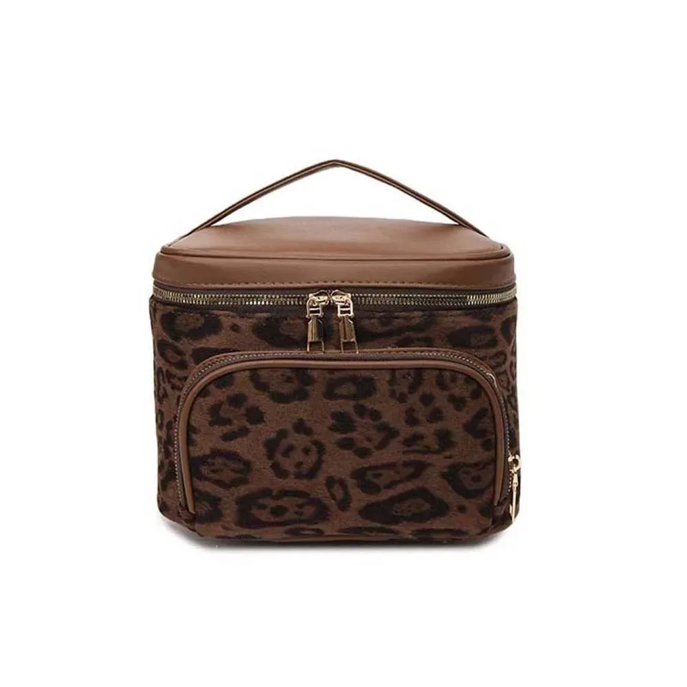 sac à main imprimé léopard, trousse à cosmétiques, pochette en cuir de grande capacité pour trousse de maquillage, pochette de maquillage en polyester épais, sac de salle de bain