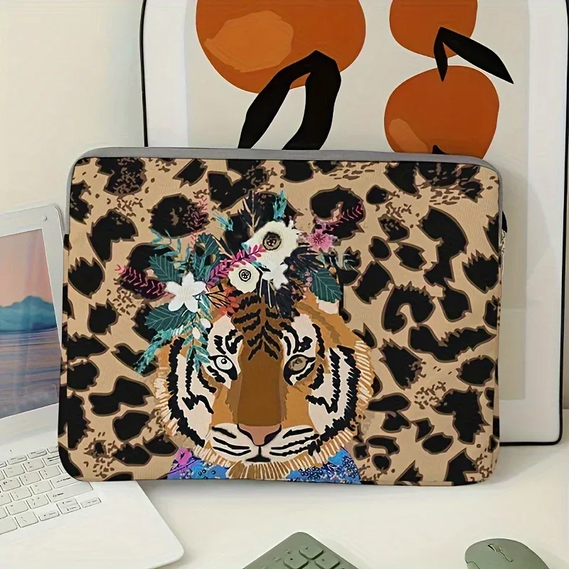 ensemble unique, deux styles, sacoche pour ordinateur portable et porte-documents à motif de tigre, adapté aux ordinateurs portables de 14 pouces.