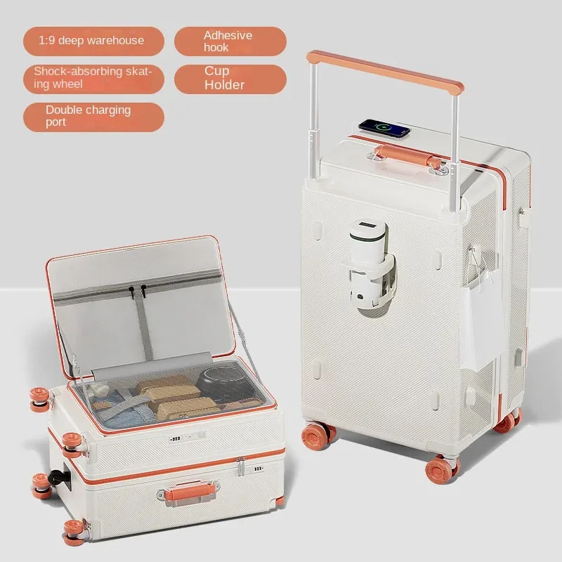 valise de voyage à ouverture latérale sur roulettes, grande capacité, rangement profond, 28 pouces avec porte-gobelet, bagage de taille moyenne pour affaires