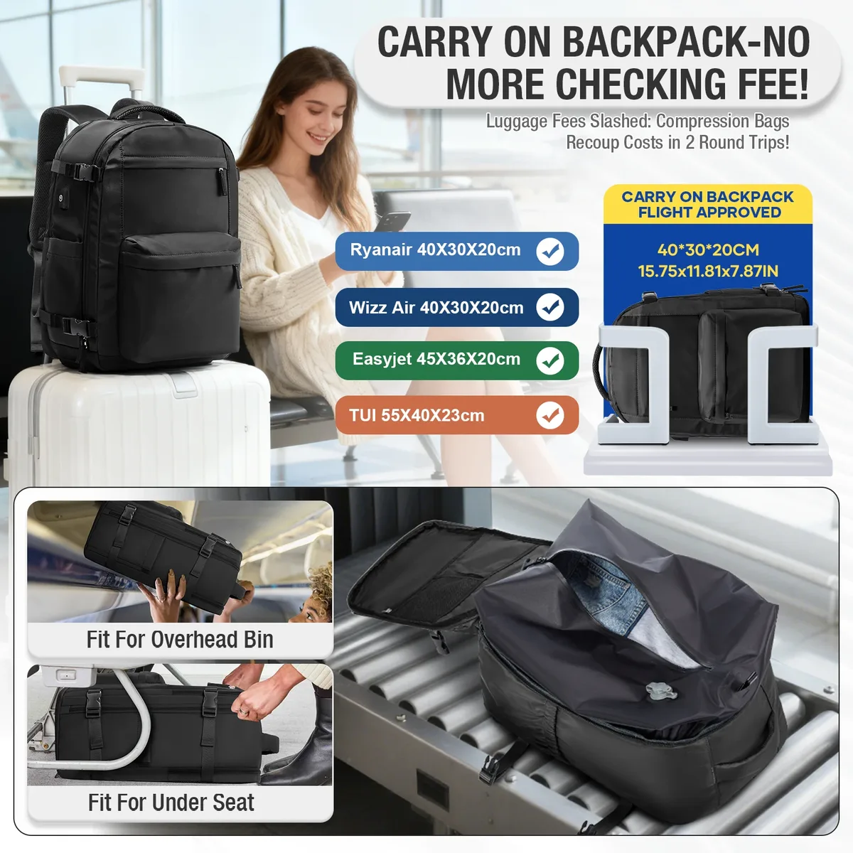 sac à dos pour homme, sac à dos sous vide avec pompe, sac à dos ryanair 40x30x20, sac à dos pour cabine d'avion, sac à dos pour ordinateur portable wizzair, bagage à main