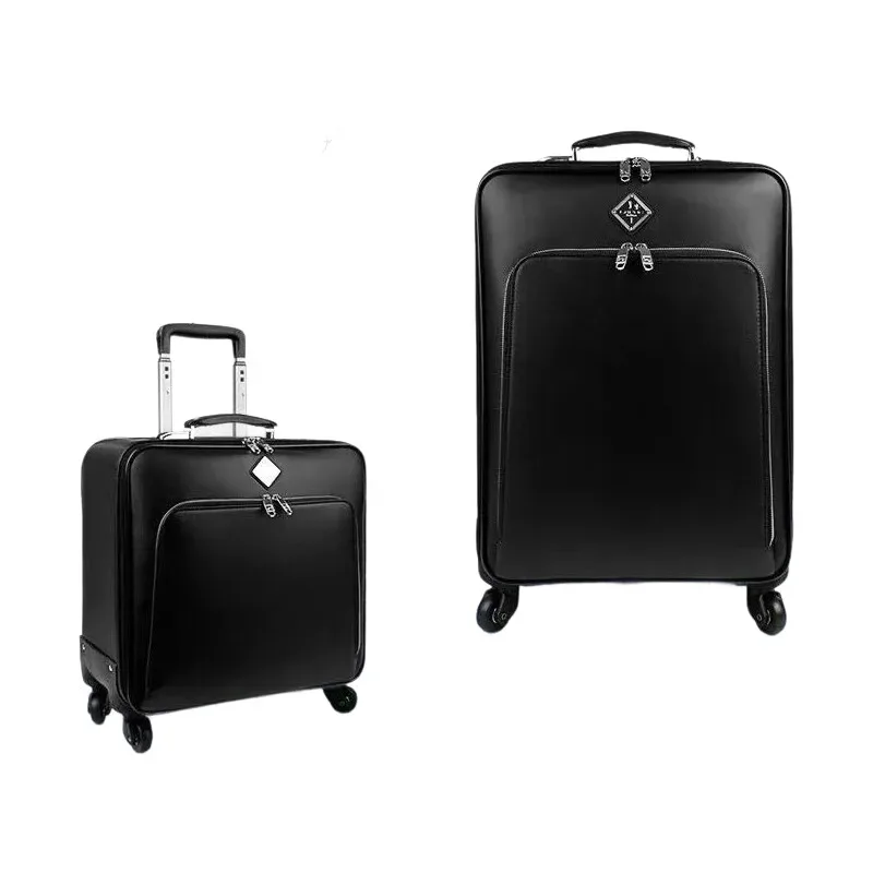 Valise à roulettes en cuir véritable, bagage à main de 16 20 22 24 pouces avec 4 roulettes, valise de voyage d'affaires