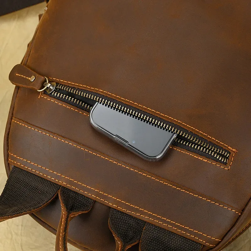 luufan-sac à dos en cuir véritable pour homme et femme, grande capacité, sac à dos pour ordinateur portable 15 ", sac d'école unisexe, sac de voyage masculin, cuir de vache