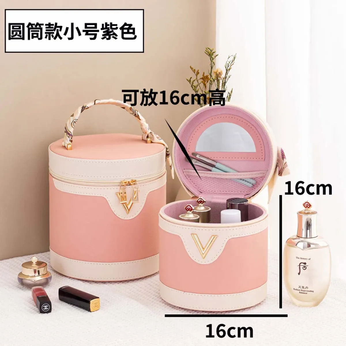 sac seau à motif litchi, trousse de maquillage grande capacité avec poignée, sac de maquillage multifonctionnel, imperméable, portable, vente en gros