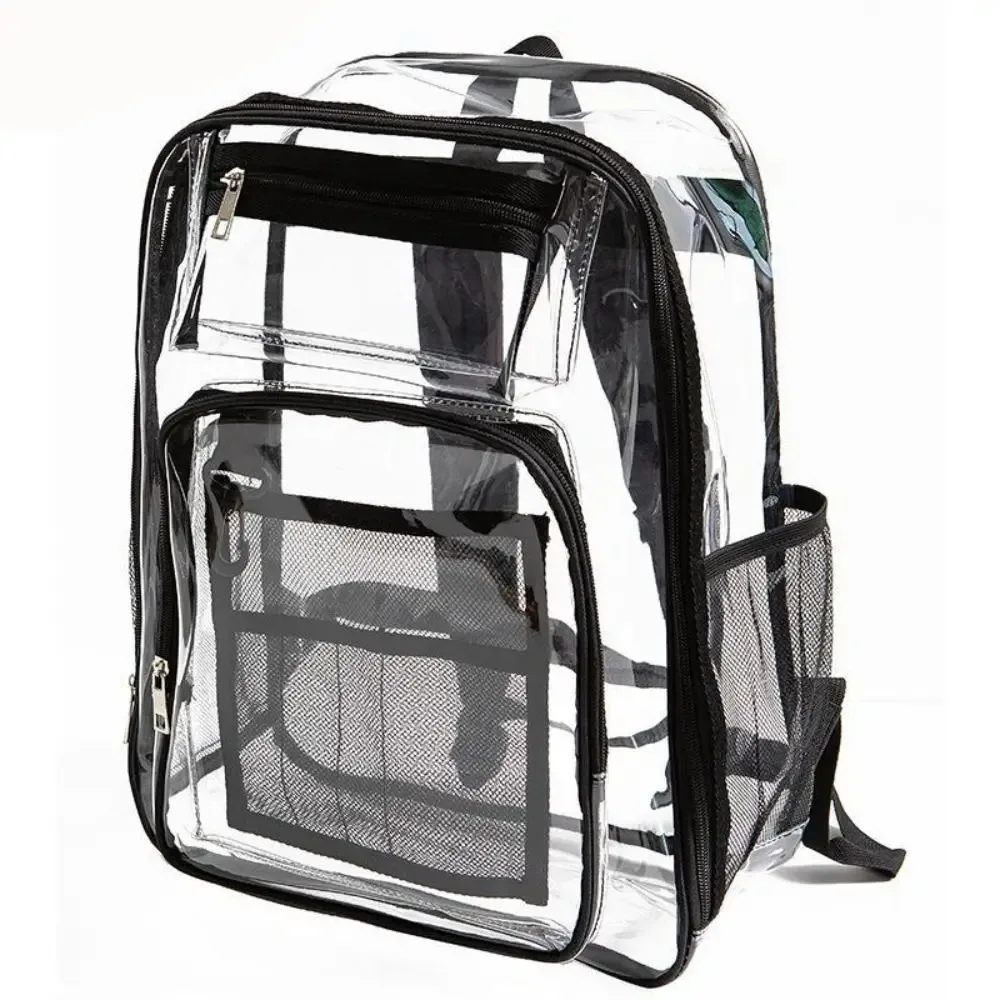Sac à Dos Décontracté en PVC Transparent, Grande Capacité, Multi-Poches, pour Étudiant, Transparent, Étanche, pour l'École