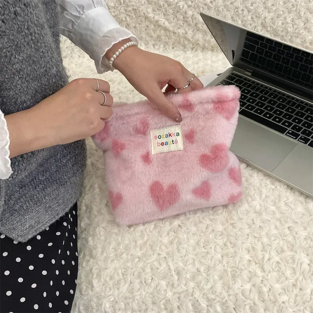 pochette rétro rayée pour femmes, sac à cosmétiques, trousse de toilette en peluche, sacs de maquillage, pochette de maquillage, étui de voyage, organisateur de cosmétiques