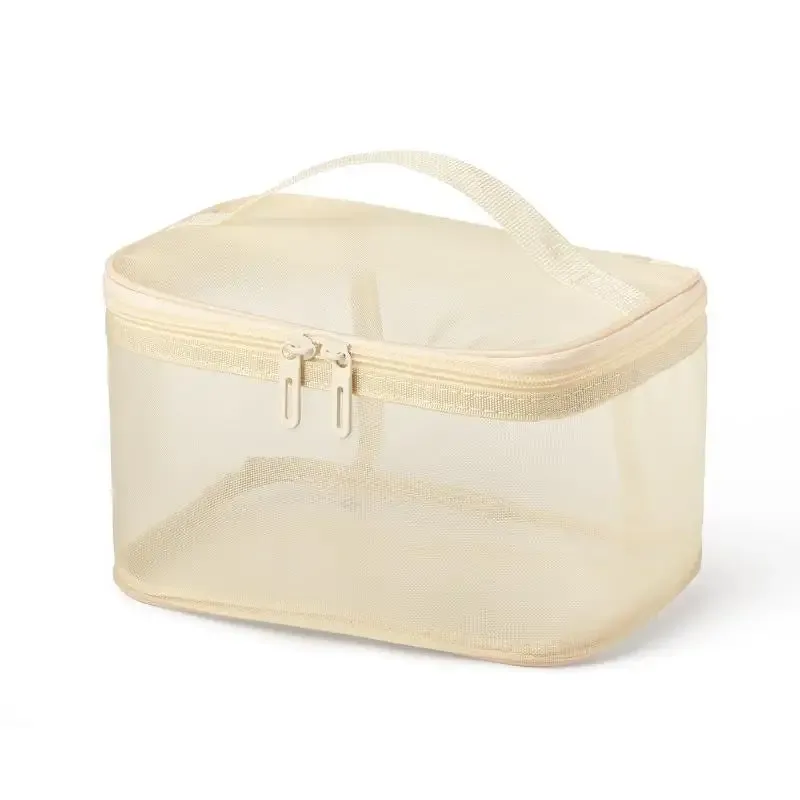 sac de voyage transparent en maille pour maquillage | organisateur de cosmétiques à grande capacité à une seule couche | pochette de rangement respirante pour produits de soin et articles de toilette