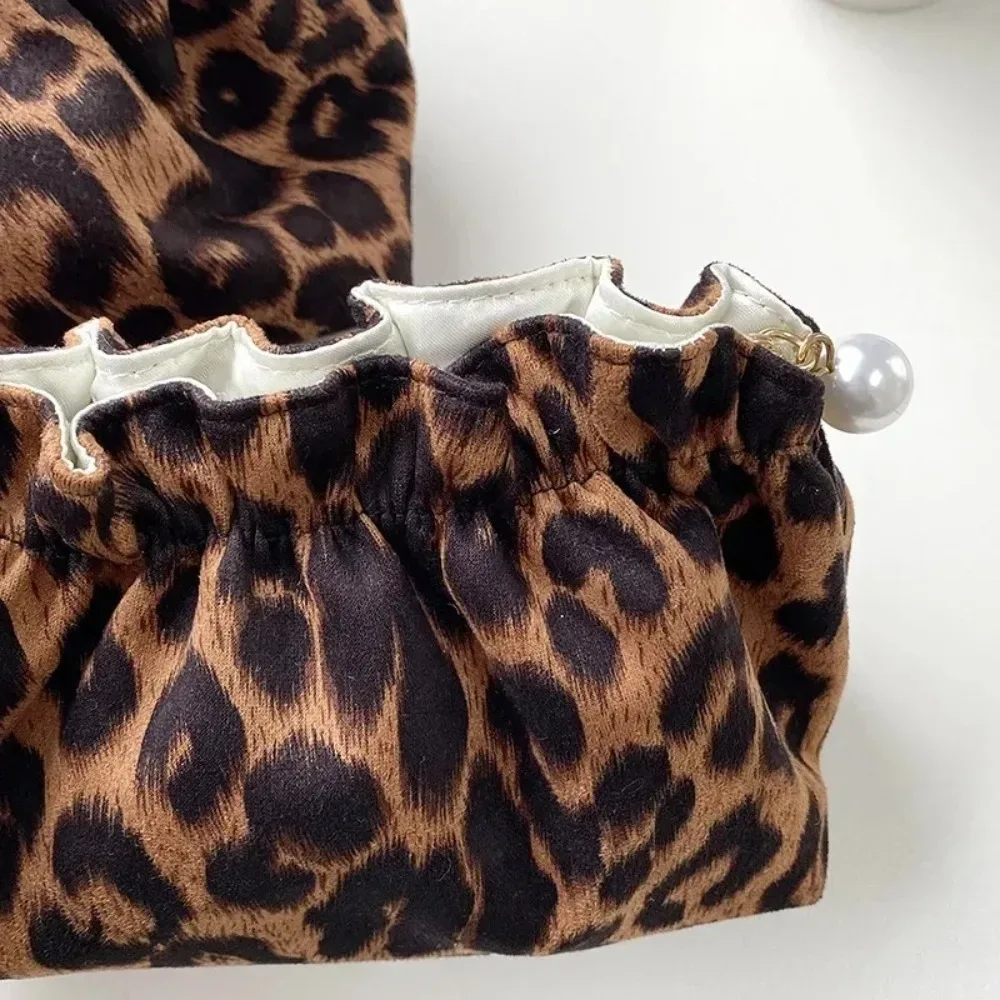 sac de maquillage pour femmes avec fermeture éclair perlée, imprimé léopard, grande capacité, trousse de toilette de voyage, sac à main portable, sacs de maquillage